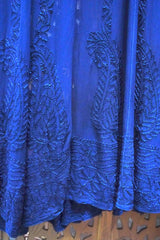 Lucknowi Navy Blue Chikankari Resham Jaal Georgette Anarkali with White Sharara