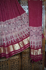 Premium Red Ajrakh Lustrous Lagdi Patta Chaniya Choli – Navratri Garba Chaniya Choli Set