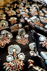 Ajrakh Black  Mirror Work Saree with Natural Dye – Kutch, Gujarat