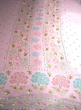 Chikankari- Premium Pink Georgette Unstitched Suit with Bead, Zari & Cutdana Work + Dupatta