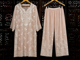 Blush Pink Lucknowi Ghas Patti Chikankari Cutwork Muslin Palazzo Set