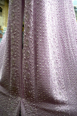 Lucknowi Chikankari Handcrafted Purple Cutdana Bead Work Georgette Unstitched Straight Suit Set