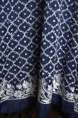 Premium Ink Blue Chikankari Modal Satin Fine Jaal Achkan Set | Kurta Pant Set for Women