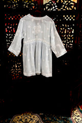 Ice Blue Lucknowi Ghas Patti Chikankari Short Frock Kurti with Afghani Bottom Set