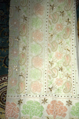 Handcrafted Lucknowi Chikankari Cutdana, Bead & Gota Patti Work White Georgette Semi-Stitched A-Line Suit Set for Women