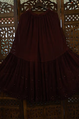 Chikankari-Meher Chocolate Brown Chikankari Mukaish Gharara Set with Dupatta