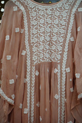 Premium Brown Ghas Patti Chikankari Crepe Kaftan | Handcrafted Lucknowi Style
