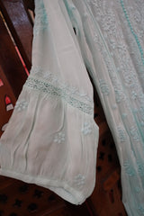 Chikankari-Premium Light Blue Ombre Ghas Patti Pure Crepe Kaftan Gown
