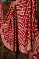 Red Bandhej Pure Gorgette Saree-Jamnagar