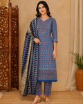 Ajrakh Natural Dye Modal Silk Ragri Pata Suit Piece – Unstitched