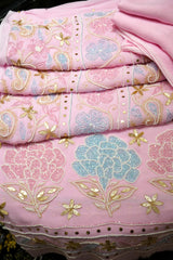 Chikankari- Premium Pink Georgette Unstitched Suit with Bead, Zari & Cutdana Work + Dupatta