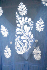 Chikankari Premium Blue Modal Satin Afghani Kurta Pant Set | White Embroidery Ethnic Co-ord