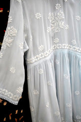 Ice Blue Lucknowi Ghas Patti Chikankari Short Frock Kurti with Afghani Bottom Set