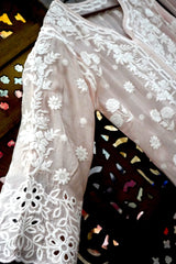 Blush Pink Lucknowi Ghas Patti Chikankari Cutwork Muslin Palazzo Set