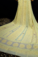Handcrafted Lucknowi Chikankari Heavy Multi Cutdana Work Yellow Georgette Semi-Stitched Anarkali Suit with Dupatta