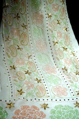 Handcrafted Lucknowi Chikankari Cutdana, Bead & Gota Patti Work White Georgette Semi-Stitched A-Line Suit Set for Women
