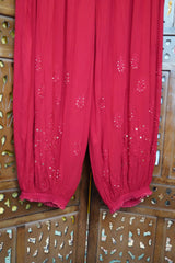 Chikankari- Premium Red Fine Mukaish Work Georgette Afghani Kurta Pant Set