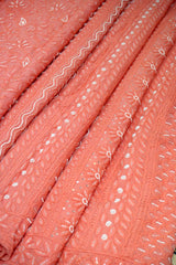 Premium Dark Peach Lucknowi Chikankari Pure Georgette Saree with Heavy Bead Work & Blouse
