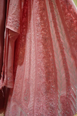 Handcrafted Lucknowi Chikankari Heavy Multi Cutdana Work Peach Georgette Semi-Stitched Anarkali Suit with Dupatta
