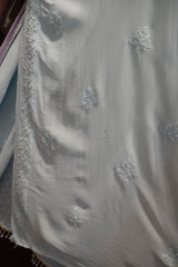 Lucknowi Party Wear-Premium Ice Blue Ombre Cutdana Chikankari Georgette Suit Set with Palazzo & Dupatta