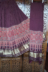 Premium Burgundy Lustrous Lagdi Patta Ajrakh Chaniya Choli – Navratri & Garba Chaniya Choli Set