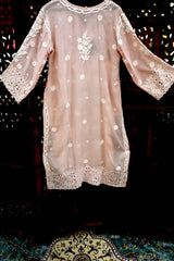 Blush Pink Lucknowi Ghas Patti Chikankari Cutwork Muslin Palazzo Set