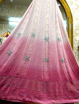 Pink Ombre Chikankari Anarkali with Cutdana Work – Premium Georgette Lucknow
