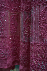 Pink Ombre Chikankari Anarkali with Cutdana Work – Premium Georgette Lucknow