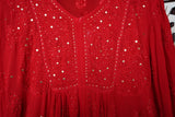 Chikankari- Premium Red Fine Mukaish Work Georgette Afghani Kurta Pant Set