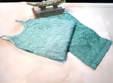 Blue Muslin 3D Ghas Patti Chikankari Strap Kurti Pant Set