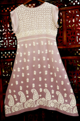 Dusty Mauve Lucknowi Chikankari Ambi Jaal Flared Frock Dress