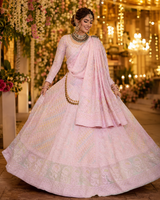 Blush Pink Chikankari Lehenga Choli with Cutdana, Pearl & Bead Work and Dupatta