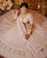 Blush Pink Chikankari Lehenga Choli with Cutdana, Pearl & Bead Work and Dupatta