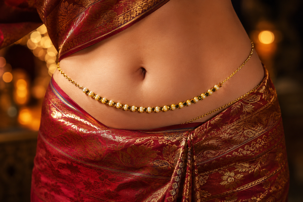 Gold-Tone Pearl & Crystal Waist / Belly Chain | Elegant Kamarbandh