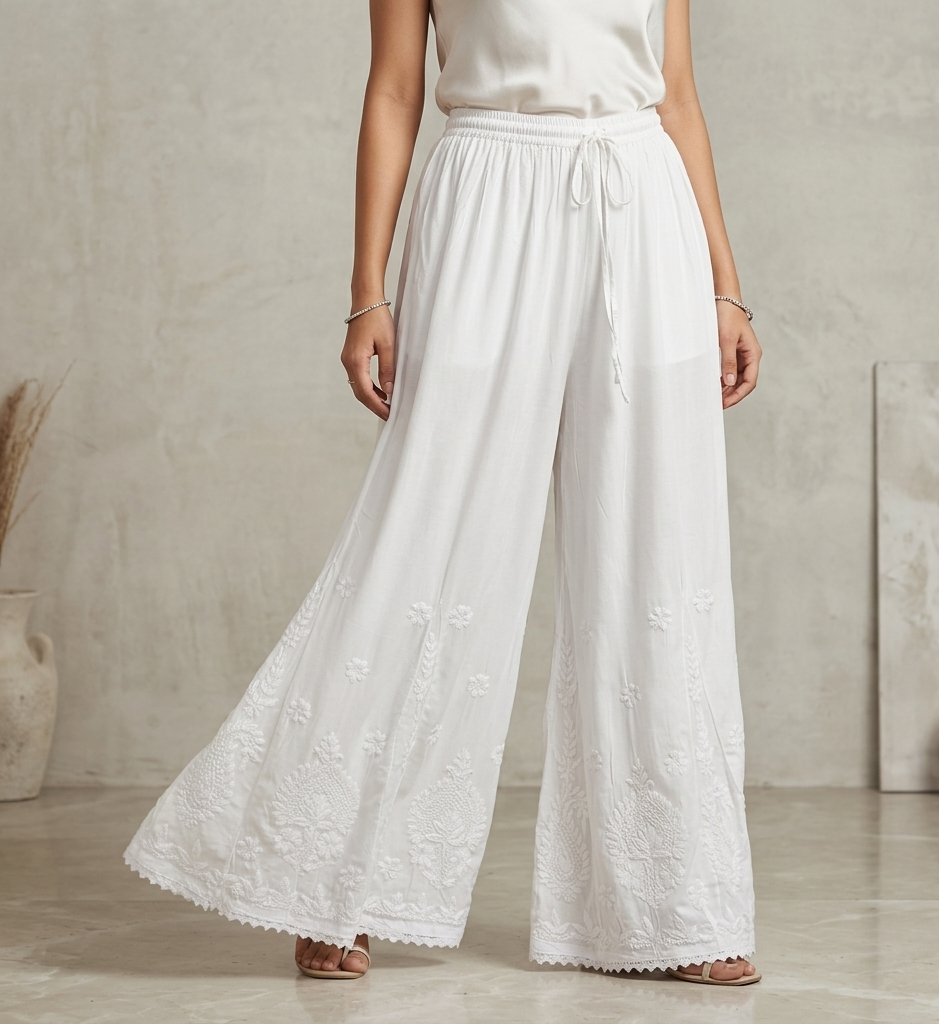 Chikankari Frilled Plazo Bottom – Rayon