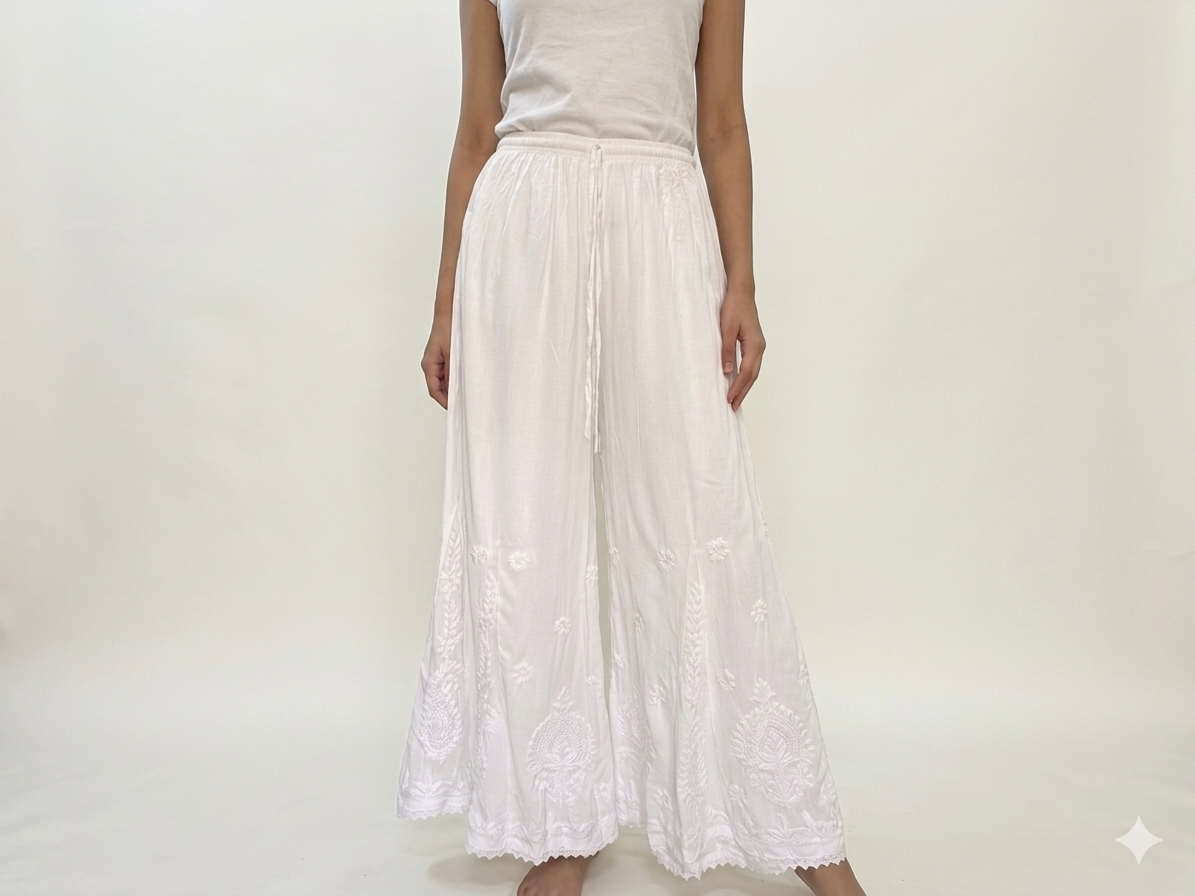 Chikankari Frilled Plazo Bottom – Rayon