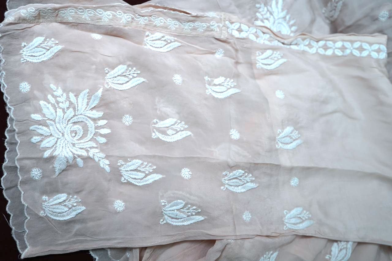 Crepe Arca Designer Peach Chikankari Co-ord Set