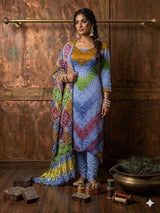 Modal Silk Kutchi Bandhej Unstitched Suit Set