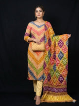 Modal Silk Kutchi Bandhej Unstitched Suit Set