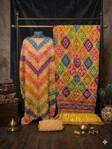 Modal Silk Kutchi Bandhej Unstitched Suit Set