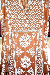 Muslin Designer Chikankari 3D Fine Thread Work Dress