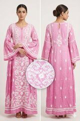 Muslin Designer Chikankari 3D Fine Thread Work Dress