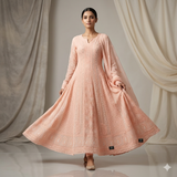 Peach Georgette Anarkali with Kutdana Pearl Chikankari Work & Dupatta