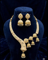 Sabyasachi Style Heritage Brass Necklace Set with Jhumka Earrings | Antique Gold Finish