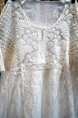 White Mul Chanderi Chikankari Anarkali Set with Mukesh Work (Semi-Stitched) | Dupatta Included