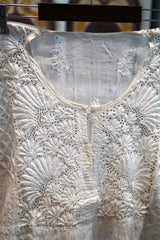 White Mul Chanderi Chikankari Anarkali Set with Mukesh Work (Semi-Stitched) | Dupatta Included