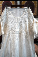 White Mul Chanderi Chikankari Anarkali Set with Mukesh Work (Semi-Stitched) | Dupatta Included