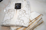 White Mul Chanderi Chikankari Anarkali Set with Mukesh Work (Semi-Stitched) | Dupatta Included