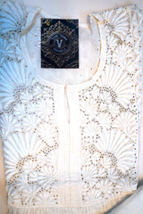 White Mul Chanderi Chikankari Anarkali Set with Mukesh Work (Semi-Stitched) | Dupatta Included